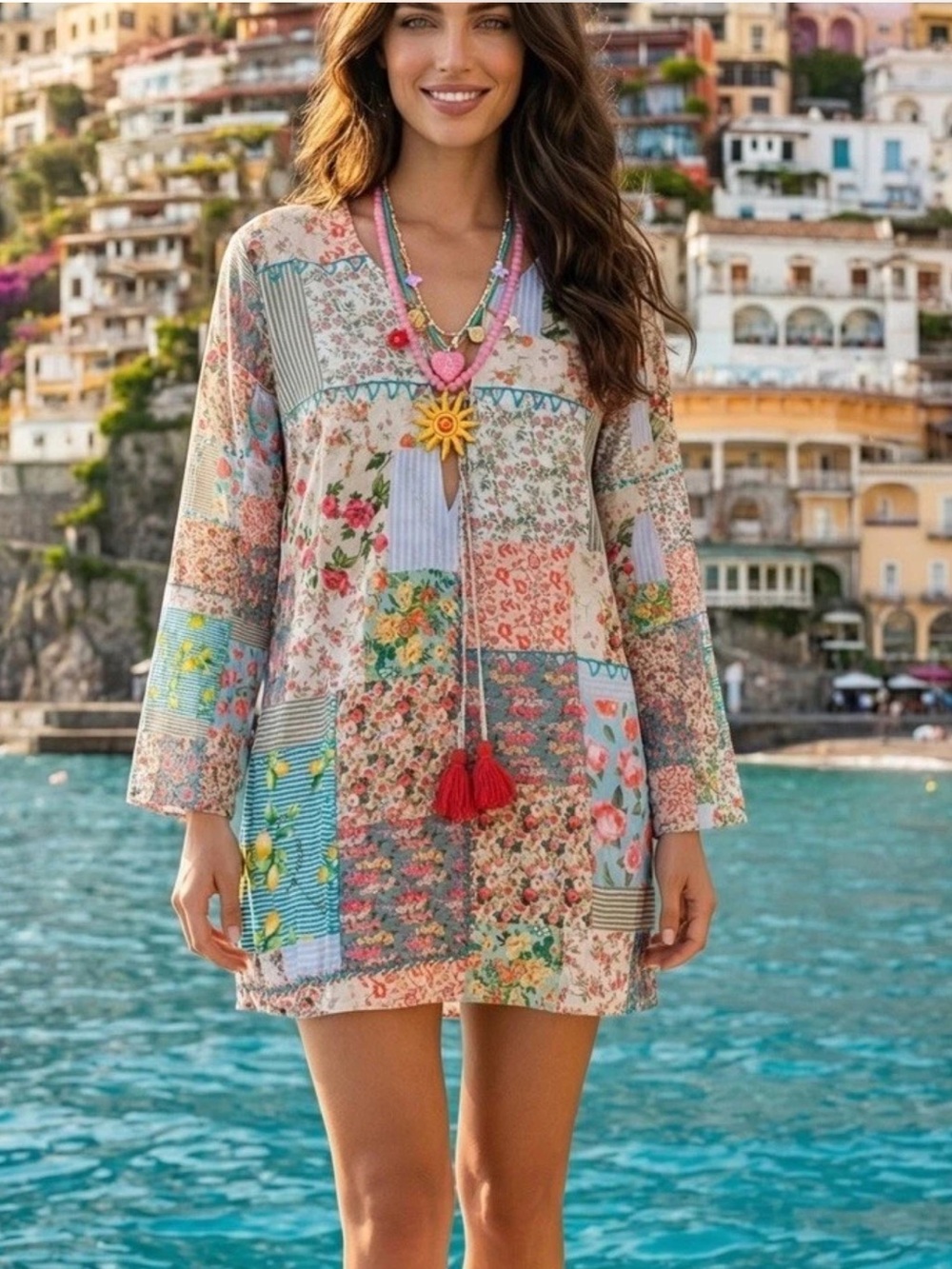 Antica Sartoria Womenโs Floral Patchwork Cover-Up Tunic NWT S/M